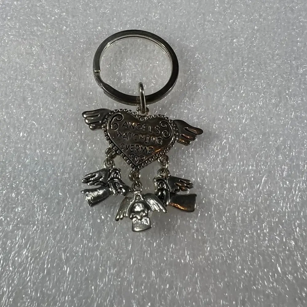 Deadstock Silver Tone Angels Spiritual Guardian Angels Watching Over Me Keychain